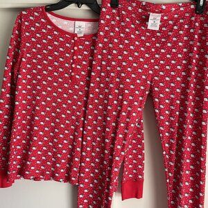 Vineyard Vines Holiday Santa Whales Long Pajama Sleep SET Size M Red Cotton PJs